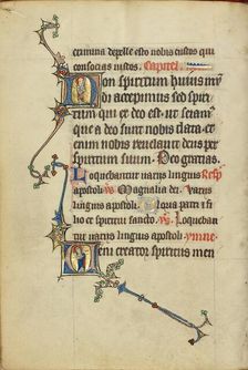 Initial N: Saint Paul with a Sword: Initial V: Saint Peter with a Key; Ruskin Hours, about 1300. Creator: Unknown