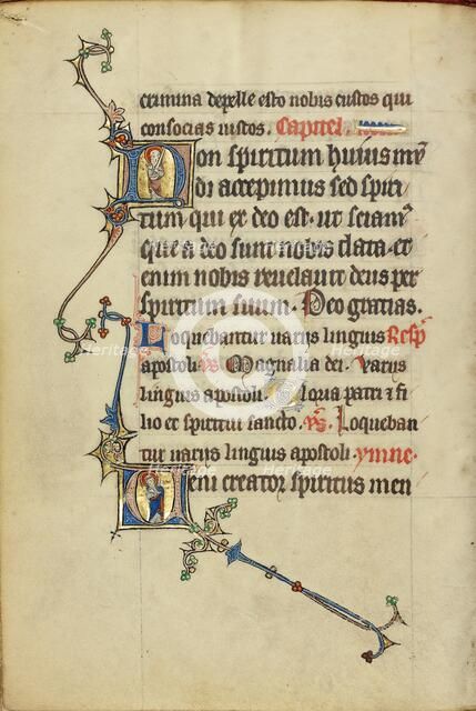 Initial N: Saint Paul with a Sword: Initial V: Saint Peter with a Key; Ruskin Hours, about 1300. Creator: Unknown.