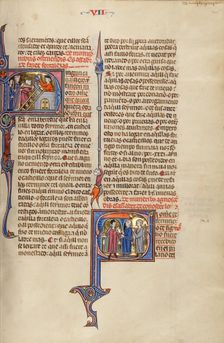 Initial N: Two Men Building a Fortress: Initial S: Two Men Meeting a Nobleman..., about 1290-1310. Creator: Unknown