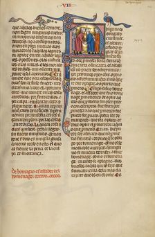 Initial N: Two Men Shaking Hands and Kissing; Vidal Mayor, about 1290-1310. Creator: Unknown