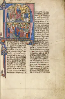 Initial N: Vidal de Canellas Offering His Text to King James; Vidal Mayor, about 1290-1310. Creator: Unknown