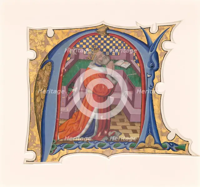 Initial N (?) with David in Prayer, 1430s. Creator: Master of the Cypresses.