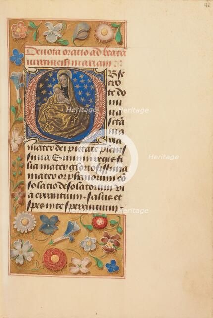 Initial O: Madonna of Humility; Crohin-La Fontaine Hours, (about 1480-1485?). Creators: Master of the Dresden Prayer Book, Workshop of the Master of the Dresden Prayer Book.