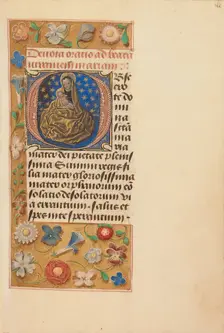 Initial O: Madonna of Humility; Crohin-La Fontaine Hours, (about 1480-1485?). Creators: Master of the Dresden Prayer Book, Workshop of the Master of the Dresden Prayer Book