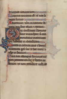 Initial O: A Man Holding a Sword and Pointing to His Eyes; Bute Psalter, about 1285. Creator: Bute Master