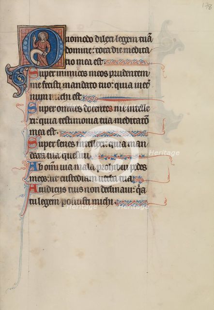 Initial O: A Saint Holding a Scroll; Bute Psalter, text and illumination about 1285. Creator: Bute Master.
