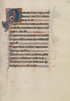 Initial O: A Saint Holding a Scroll; Bute Psalter, text and illumination about 1285. Creator: Bute Master