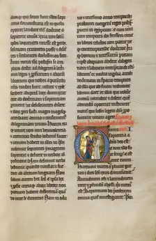 Initial O: A Prophet Instructing a Woman with a Mirror; Marquette Bible, about 1270. Creator: Unknown