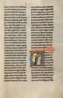 Initial O: A Prophet Instructing a Woman with a Mirror; Marquette Bible, about 1270. Creator: Unknown