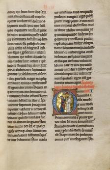 Initial O: A Prophet Instructing a Woman with a Mirror; Marquette Bible, about 1270. Creator: Unknown