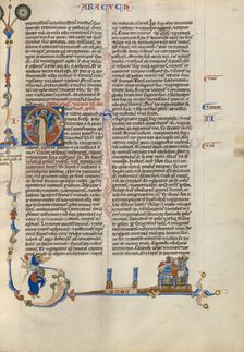Initial O: A Woman Expostulating with Two Kings and Two Youths; Abbey Bible, about 1250-1262. Creator: Unknown