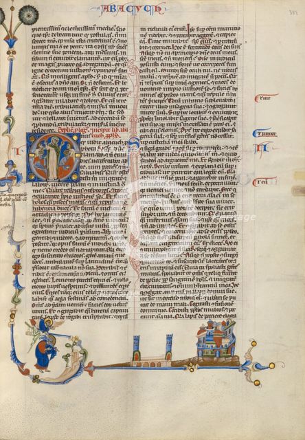 Initial O: A Woman Expostulating with Two Kings and Two Youths; Abbey Bible, about 1250-1262. Creator: Unknown.