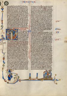 Initial O: A Woman Expostulating with Two Kings and Two Youths; Abbey Bible, about 1250-1262. Creator: Unknown