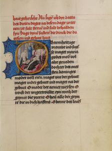 Initial O: A Woman on her Deathbed with the Virgin and Child and Devils; Book of Hours, about 1500. Creator: Workshop of Gerard Horenbout