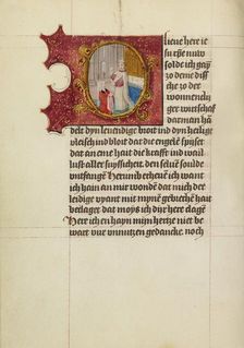 Initial O: A Woman Receiving Communion; Book of Hours, about 1500. Creator: Workshop of Gerard Horenbout