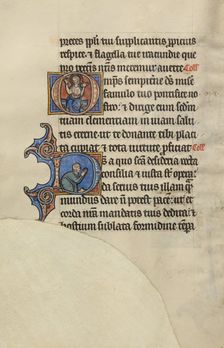 Initial O: Christ Enthroned with His Hands Raised: Initial D: A Semi-Prostrate..., about 1285. Creator: Bute Master