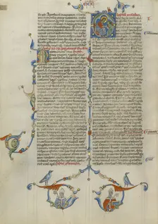 Initial O: Christ Giving a Book to a Man; Abbey Bible, about 1250-1262. Creator: Unknown