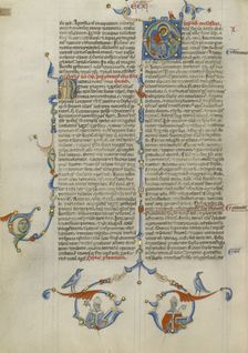 Initial O: Christ Giving a Book to a Man; Abbey Bible, about 1250-1262. Creator: Unknown