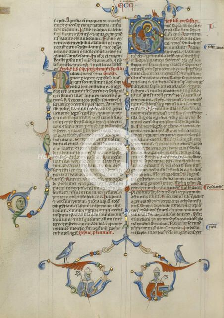 Initial O: Christ Giving a Book to a Man; Abbey Bible, about 1250-1262. Creator: Unknown.