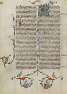 Initial O: Christ Giving a Book to a Man; Abbey Bible, about 1250-1262. Creator: Unknown