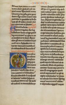 Initial O: Habakkuk with Food from God; Marquette Bible, about 1270. Creator: Unknown