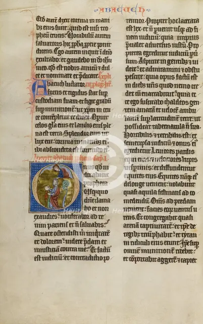 Initial O: Habakkuk with Food from God; Marquette Bible, about 1270. Creator: Unknown.