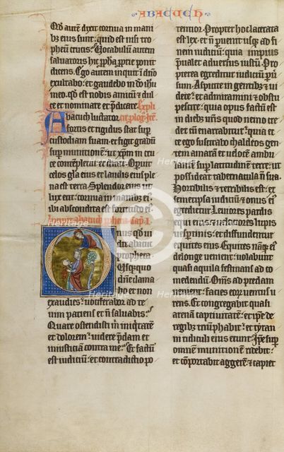 Initial O: Habakkuk with Food from God; Marquette Bible, about 1270. Creator: Unknown.