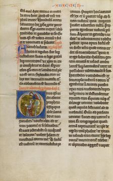 Initial O: Habakkuk with Food from God; Marquette Bible, about 1270. Creator: Unknown