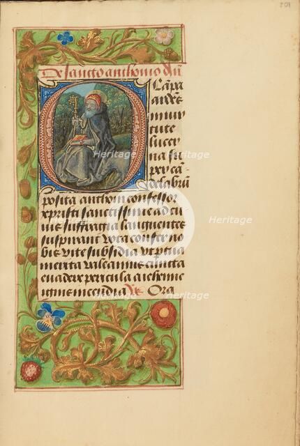 Initial O: Saint Anthony Abbot; Crohin-La Fontaine Hours, (about 1480-1485?). Creators: Master of the Dresden Prayer Book, Workshop of the Master of the Dresden Prayer Book.