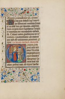 Initial O: Saint Barbara before a Tower; Llangattock Hours, 1450s. Creator: Master of the Llangattock Hours