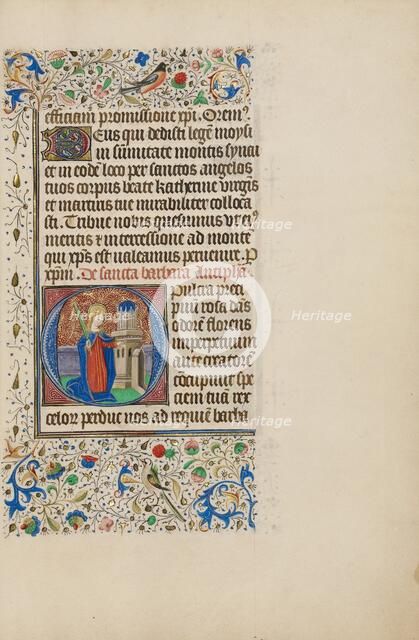 Initial O: Saint Barbara before a Tower; Llangattock Hours, 1450s. Creator: Master of the Llangattock Hours.