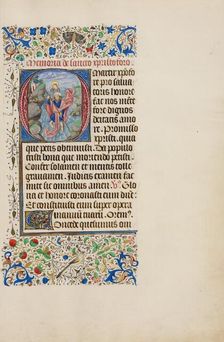 Initial O: Saint Christopher Carrying the Christ Child; Llangattock Hours, 1450s. Creator: Master of the Llangattock Hours