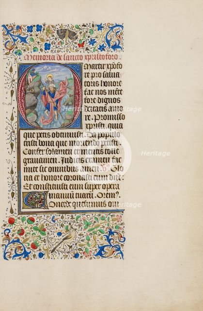 Initial O: Saint Christopher Carrying the Christ Child; Llangattock Hours, 1450s. Creator: Master of the Llangattock Hours.