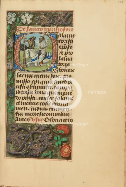 Initial O: Saint Christopher; Crohin-La Fontaine Hours, (about 1480-1485?). Creators: Master of the Dresden Prayer Book, Workshop of the Master of the Dresden Prayer Book.
