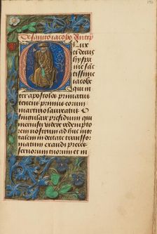 Initial O: Saint James the Greater; Crohin-La Fontaine Hours, (about 1480-1485?). Creators: Master of the Dresden Prayer Book, Workshop of the Master of the Dresden Prayer Book