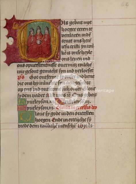 Initial O: The Trinity; Book of Hours, about 1500. Creator: Workshop of Gerard Horenbout.