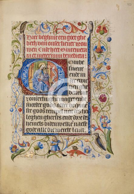 Initial O: The Virgin and Child Enthroned; Book of Hours, after 1460. Creator: Unknown.