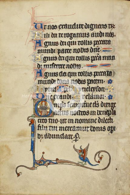 Initial O: The Lord Enthroned; Ruskin Hours, about 1300. Creator: Unknown.