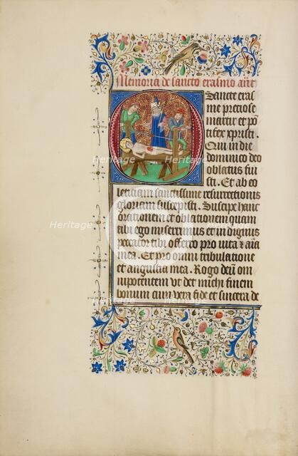 Initial O: The Martyrdom of Saint Erasmus; Llangattock Hours, 1450s. Creator: Master of the Llangattock Hours.