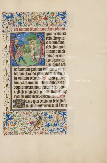 Initial O: The Martyrdom of Saint Sebastian; Llangattock Hours, 1450s. Creator: Master of the Llangattock Hours.