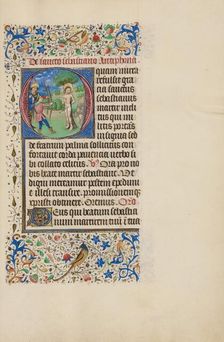 Initial O: The Martyrdom of Saint Sebastian; Llangattock Hours, 1450s. Creator: Master of the Llangattock Hours