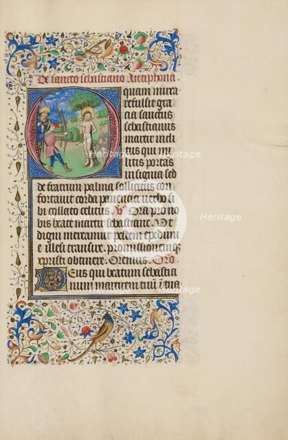 Initial O: The Martyrdom of Saint Sebastian; Llangattock Hours, 1450s. Creator: Master of the Llangattock Hours.