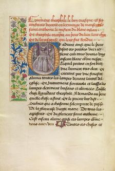 Initial O: The Miracle of the Birds above the Hermitage Altar, about 1465-1470. Creators: Master of the Brussels Romuléon, Workshop of the Master of the Brussels Romuléon