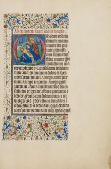 Initial O: The Pietà with Saint John the Evangelist; Llangattock Hours, 1450s. Creator: Master of the Llangattock Hours