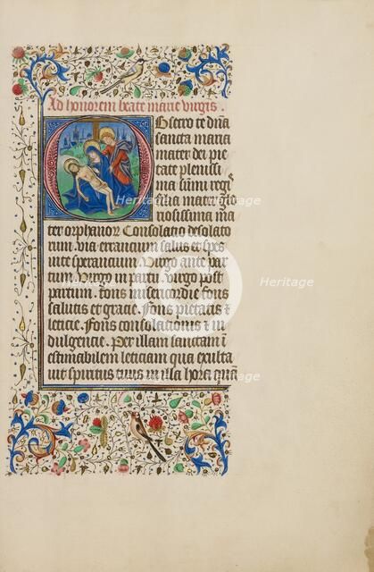 Initial O: The Pietà with Saint John the Evangelist; Llangattock Hours, 1450s. Creator: Master of the Llangattock Hours.