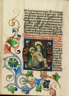 Initial O: The Pietà; Prayer Book, about 1470-1480. Creator: Workshop of Valentine Noh