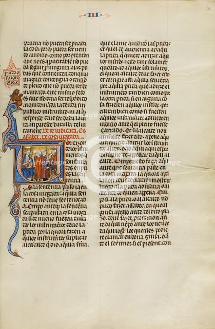 Initial P: A King and a Judge Speaking to Two Men; Vidal Mayor, about 1290-1310. Creator: Unknown.