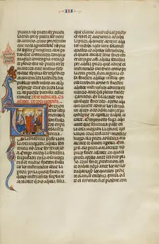 Initial P: A King and a Judge Speaking to Two Men; Vidal Mayor, about 1290-1310. Creator: Unknown