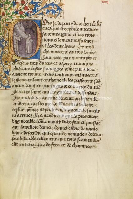 Initial P: A Madman Healed After Touching the Body of Saint Anthony, about 1465-1470. Creators: Master of the Brussels Romuléon, Workshop of the Master of the Brussels Romuléon.