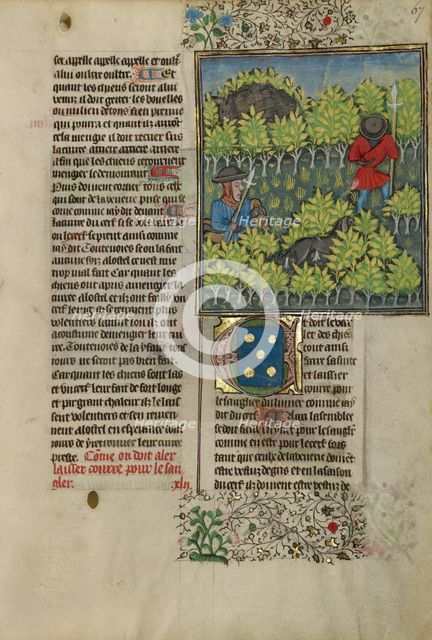 Initial P: A Man on a White Horse with a Sickle; Bute Psalter, text and illumination about 1285. Creator: Bute Master.